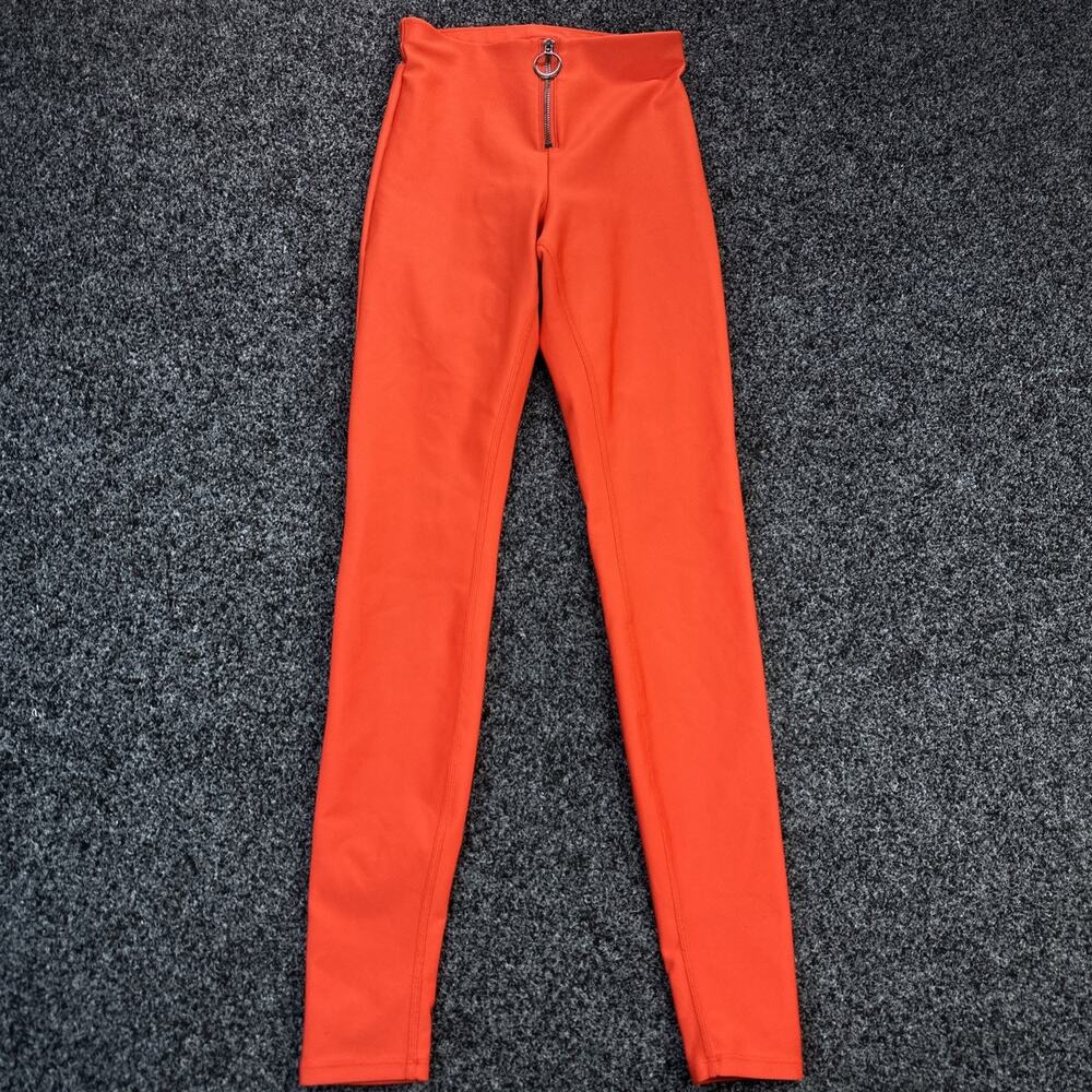 Alo Yoga Women's XS Orange Polyester/Spandex Leggings Zip Front Zip Pocket Logo